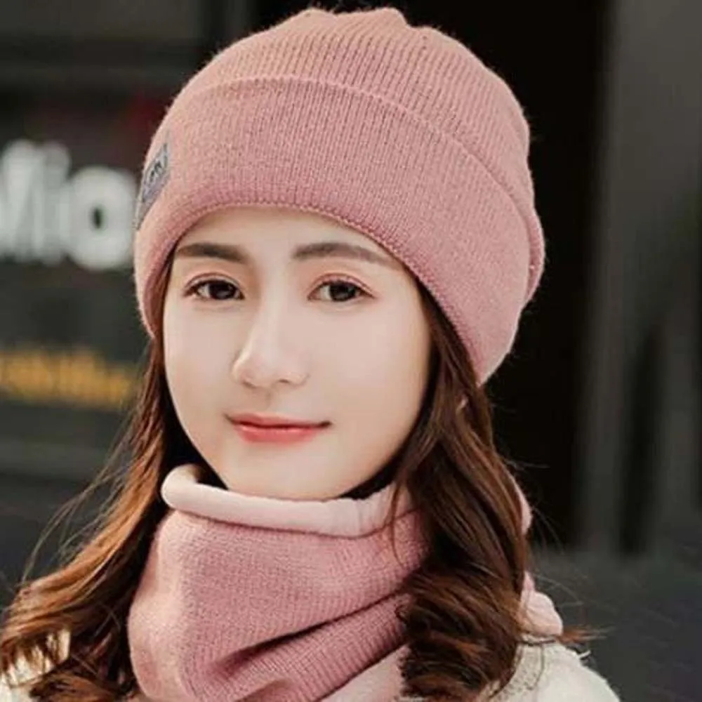 Versatile Elastic Cap and Scarf Suit Solid Color Trendy Winter Pullover Cap Soft All-match Compact Scarf Outdoor
