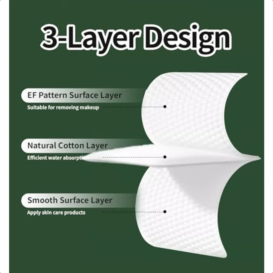 وسادات قطنية مربعة كبيرة 100 قطعة 100 قطن خالية من الوبر زوايا مستديرة ناعمة متعددة الطبقات لإزالة المكياج وتنظيف الوجه