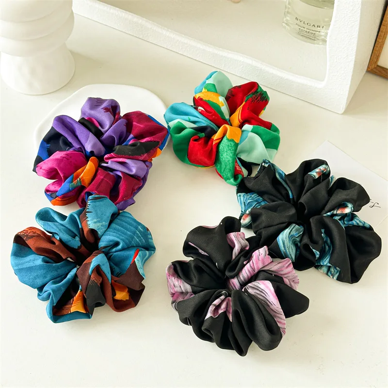 

New Woman Large Butterfly Parrot Printing Scrunchies Senior Elastic Hairband Girls Rubber Band Lady Hair Ties Ponytail Holder