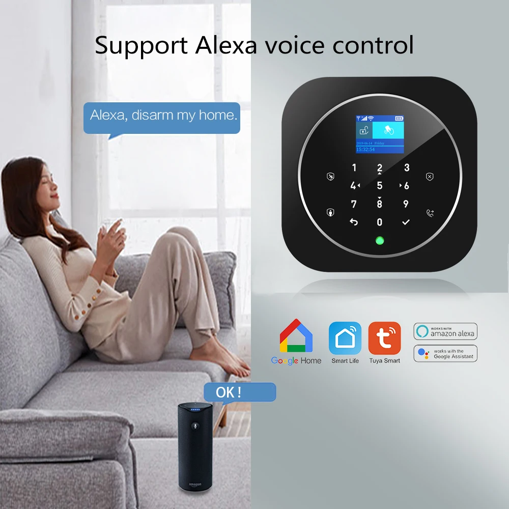 Smart Life Alarm System for Home WIFI GSM Security Alarm Host with Door and Motion Sensor Tuya Smart App control work Alexa