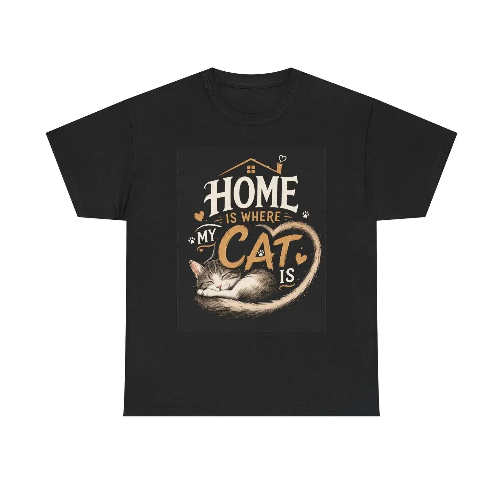 Home Is Where My Cat Cute T Shirt Cozy Lover Mom Funny Feline for Pet Owner Apparel vintage Washed designer clothes Versatile