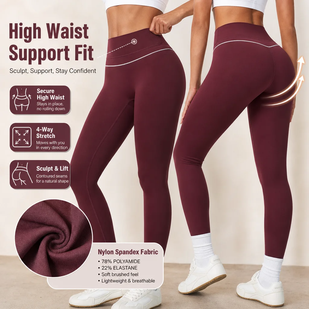 Women High Waist Yoga Pants With White Waistband Tummy Control Seamless Leggings Full Length Workout Gym Running Pants 5 Colors