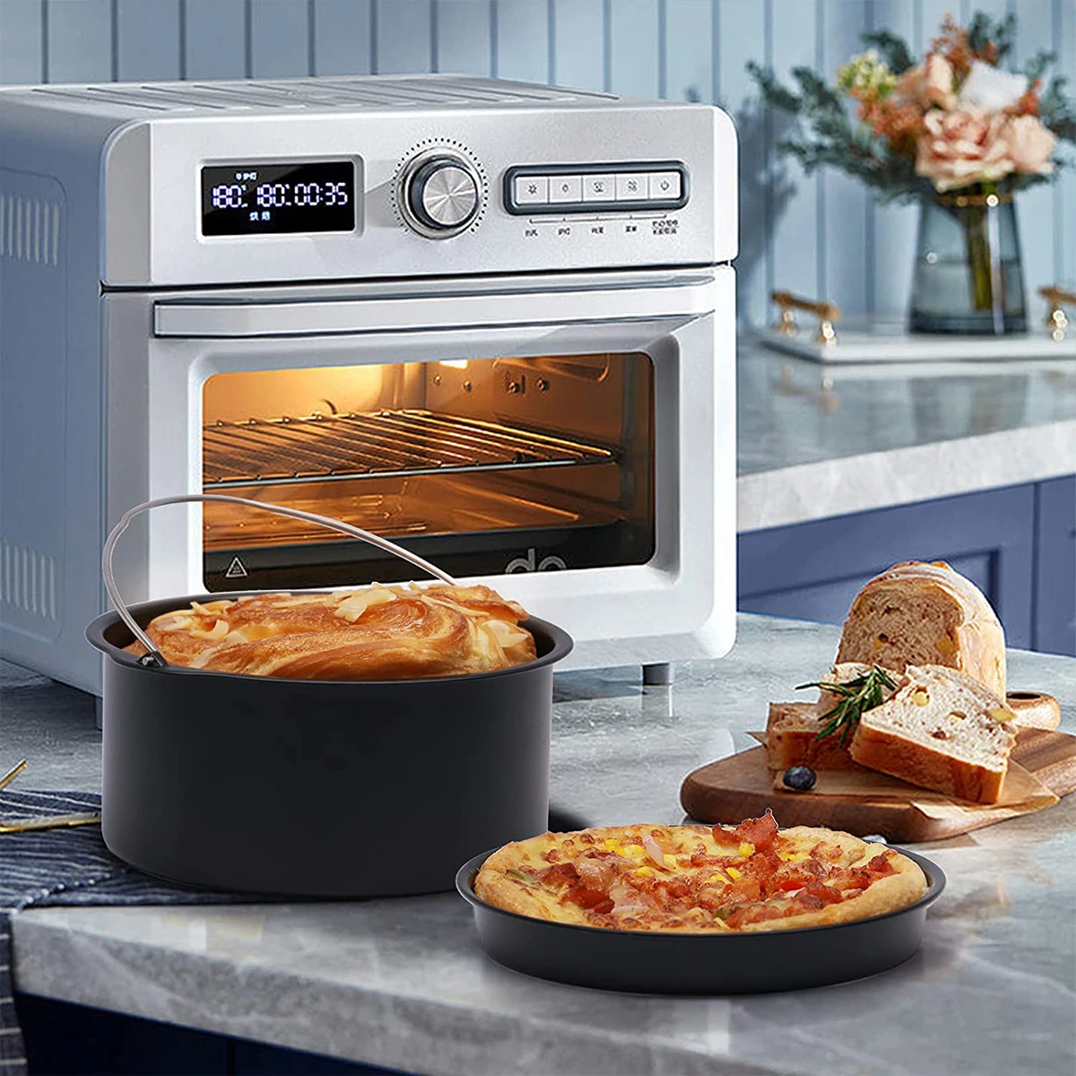 7/8 Inch Round Cake Mold Air Fryer Accessory Non Stick Baking Pan Tray Molds Air Fryer Basket Kitchen Pizza Oven Baking Pans