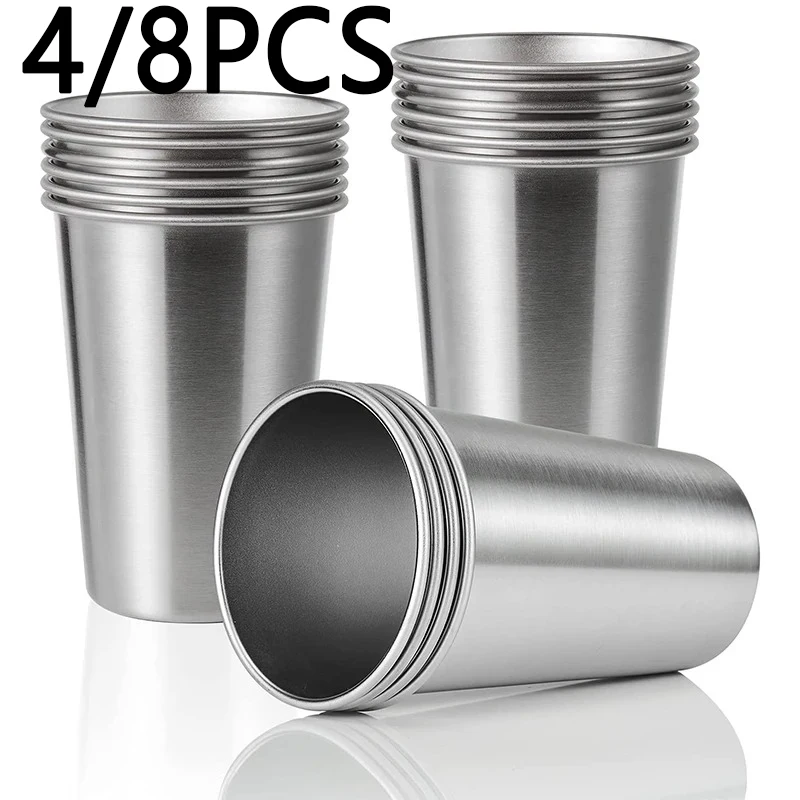 4/8 Stück 500ML Edelstahl-Becher Unzerbrechliche Wasserbecher Stapelbare Wiederverwendbare Metallbecher für Kinder und Reisen