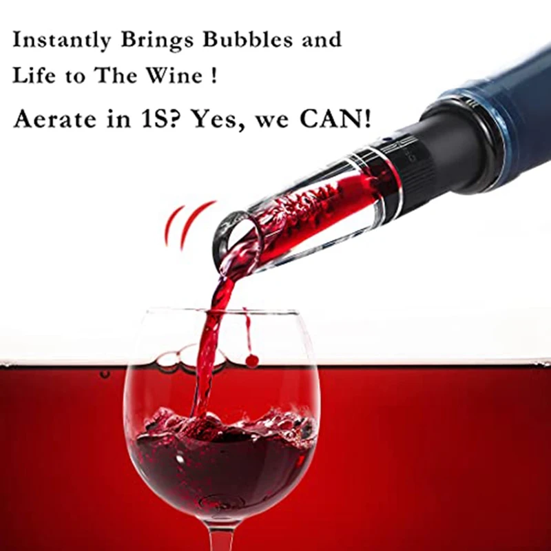 Wine Aerator Pourer With ON/OFF Switch, Decanter Spout With 2 Wine Bottle Stoppers, Wine Air Aerator