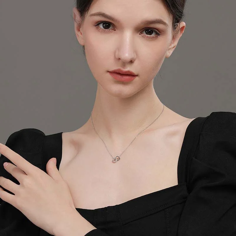 2024 925 silver heart interlocking necklace pendant Korean girlfriend heart clavicle chain wedding gifts for guests party favors