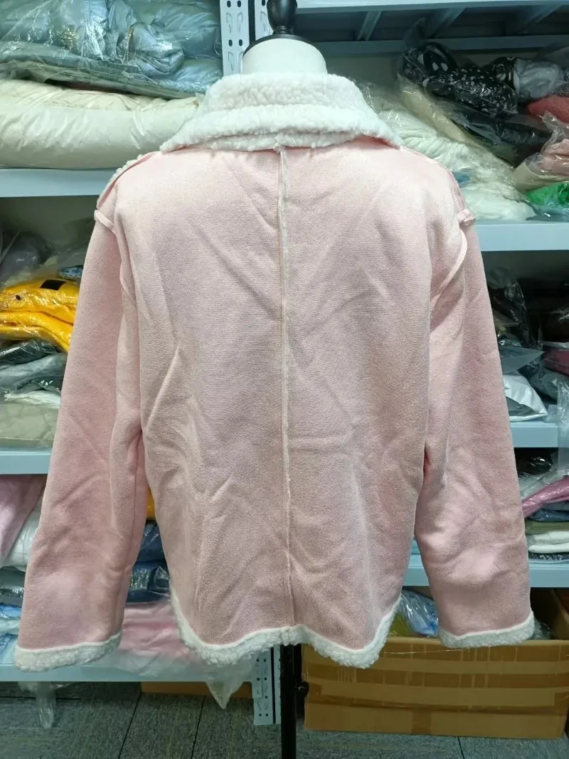 Frauen Winter Mantel Top Herbst Frauen Revers Wildleder Leder Tasche Kühlen Pilot Jacke Faux Lamm Wolle Motorrad Jacken 2023 Neue Warme