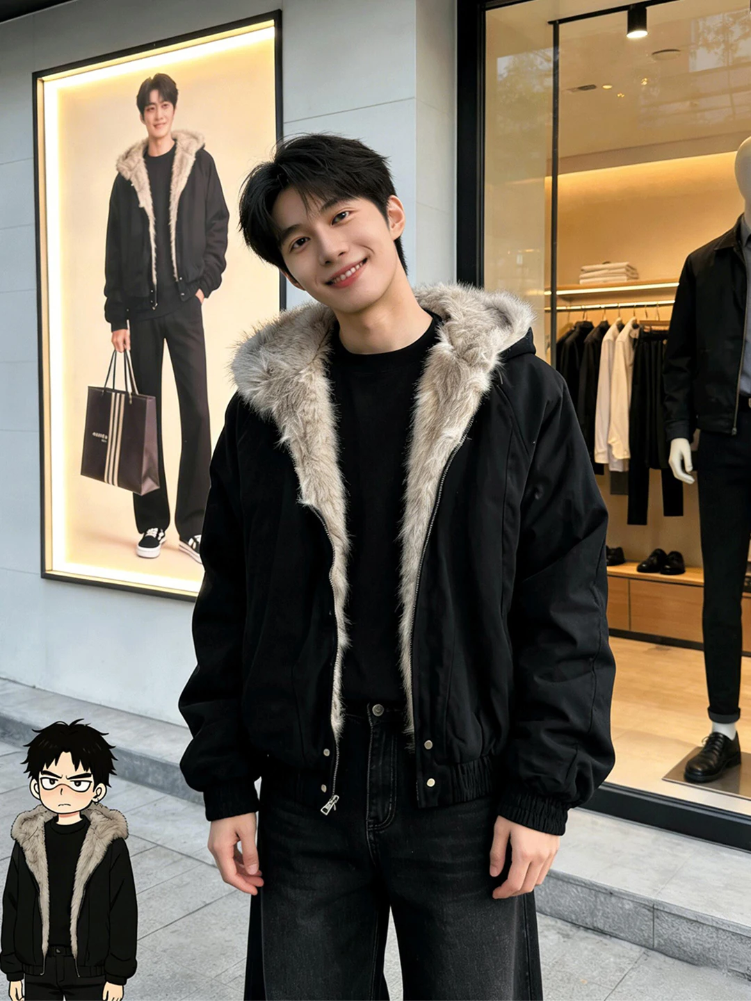 

Cleanfit Men's Cotton Jaet ort Boxy Hooded Winter Coat American Sle Heavyweight Zipper Closure Casual Youth Faion