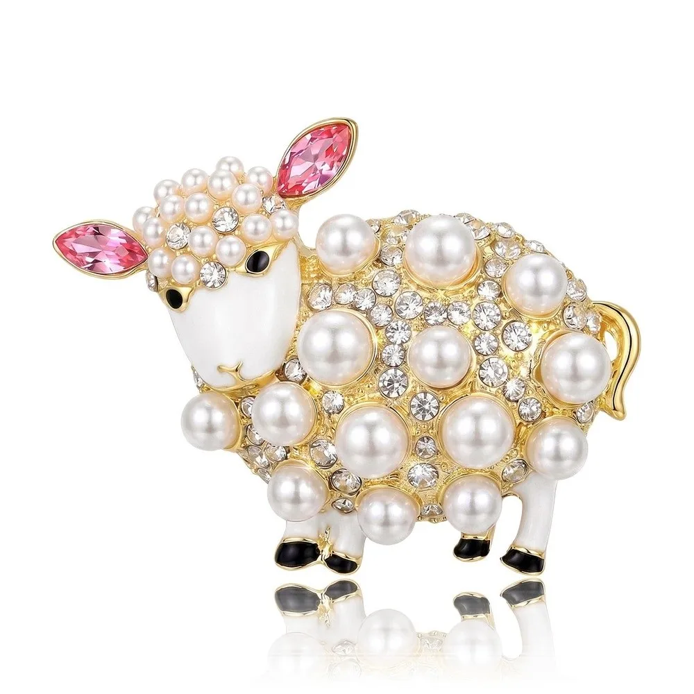 Pearl Sheep Brooch Rhinestone Cute Sheep Shape Cardigan Closure Pin Versatile Creative Style Coat Closure Pin