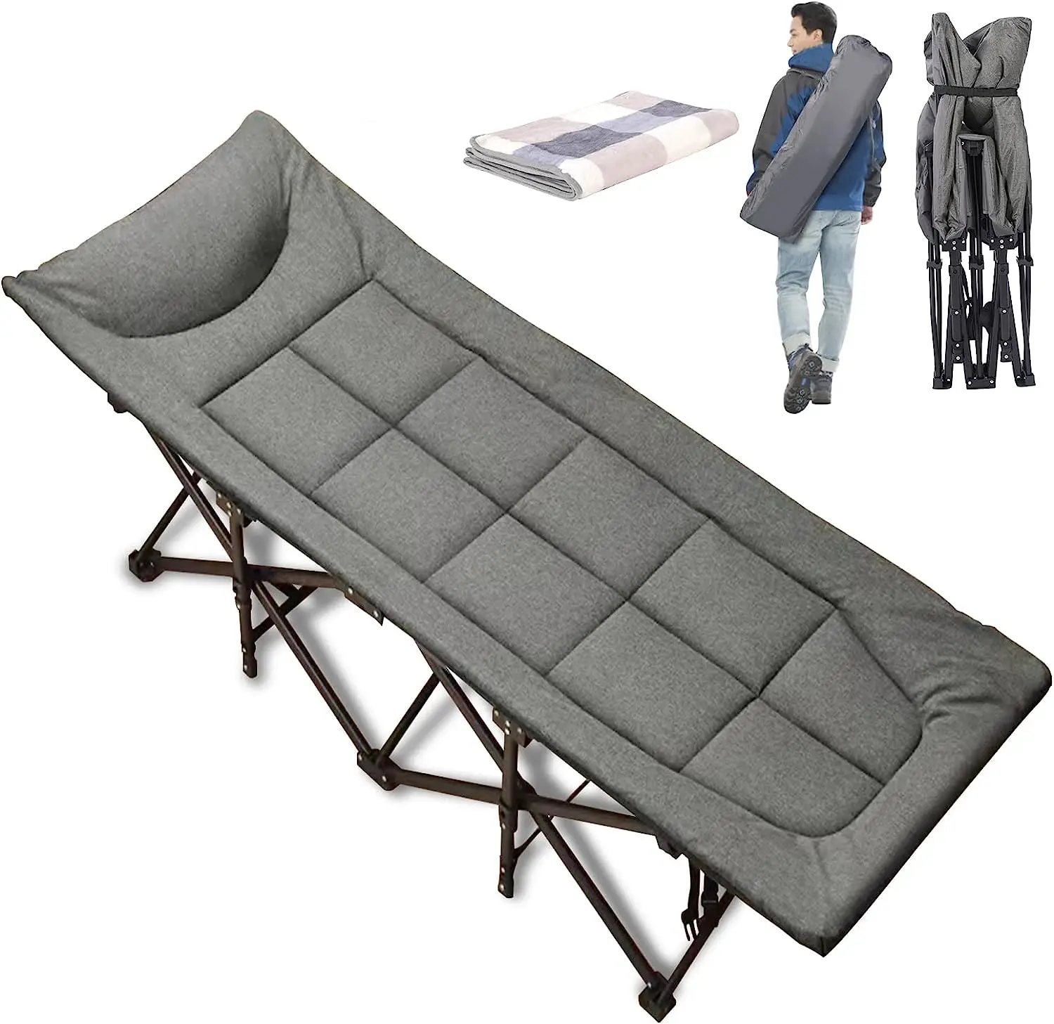 

Portable outdoor folding bed camping cot for adult with cushion, Double Layer Oxford Portable Travel outdoor Camping Bed