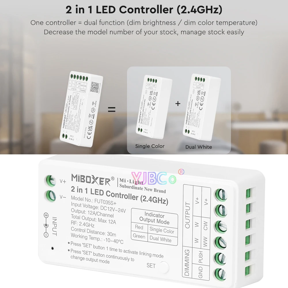 Miboxer 와이파이 듀얼 화이트 싱글 컬러 LED 스트립 컨트롤러, 투야 앱 디밍 CCT 조명 테이프 조광기, 2 인 1 지그비 3.0, 2.4G, 12V, 24V