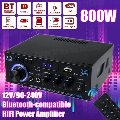 AMPLIFICADOR DE POTENCIA para el hogar AK45/AK35, 800W, 2 canales, Bluetooth 5,0, AK55, sonido estéreo Digital Hifi, compatible con FM, USB, SD, entrada de micrófono