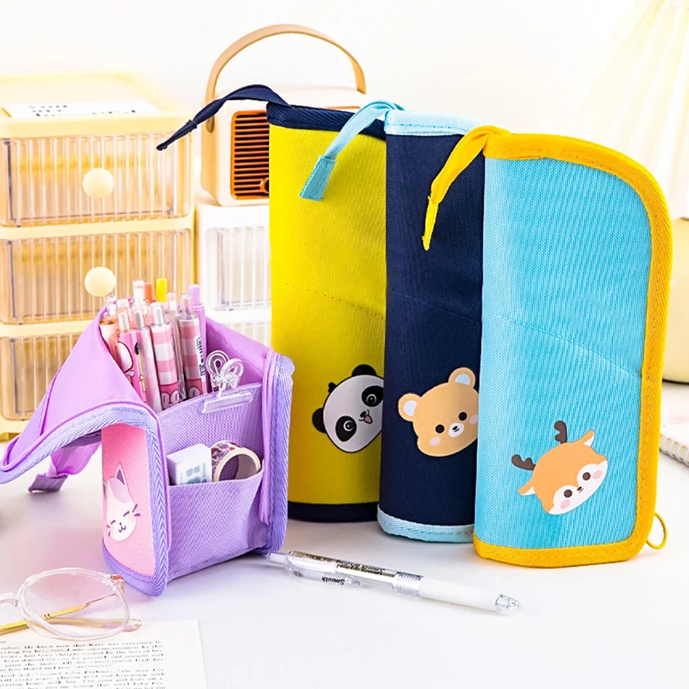 

Cartoon Animal Folding Pencil Bag Students Large Capacity Stationery Organizer Multifunctional Standable Pencil Bag