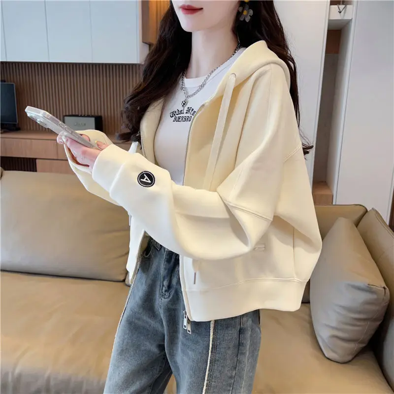 Hoodies Sweatshirt For Women Cropped Full Zip Up 2025 Trend 2000s Y2k Style Dropshiping Matching With Zipper Woman Hooded Tops