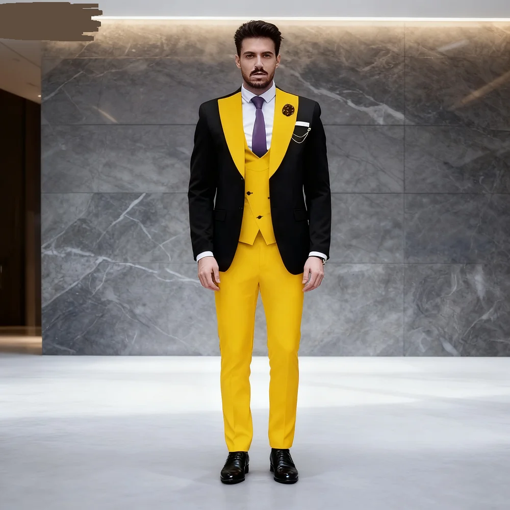 

Роскошные мужские костюмы-смокинг, комплект из 3 предметов, пиджак на одной пуговице, жилет, брюки для свадебной церемонии, мужская мода