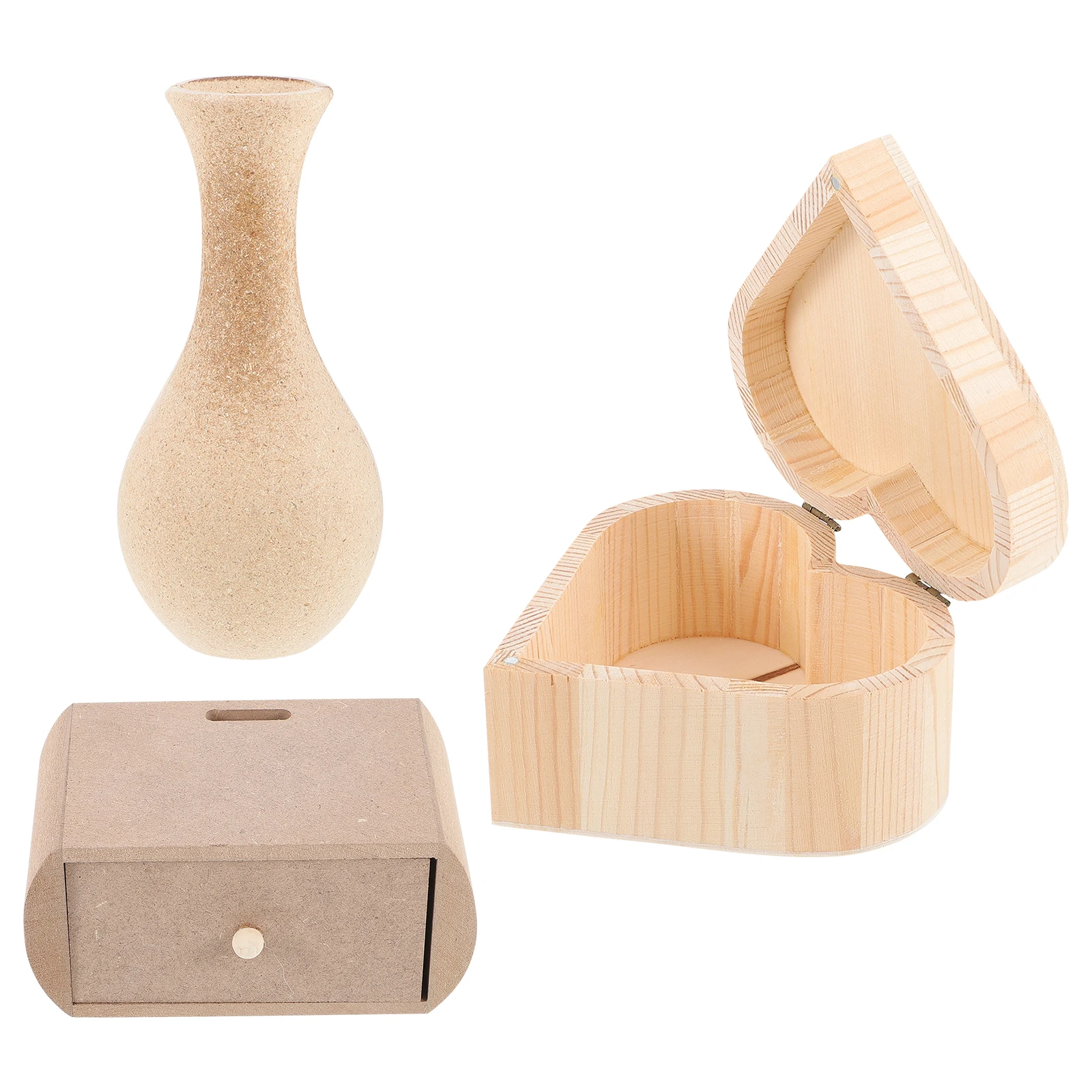 

3 Pcs Handmade Materials Wood Boxes DIY Jewelry Vase Home Decor Diy Jewelry Boxes Storage Craft Sewing Accessories