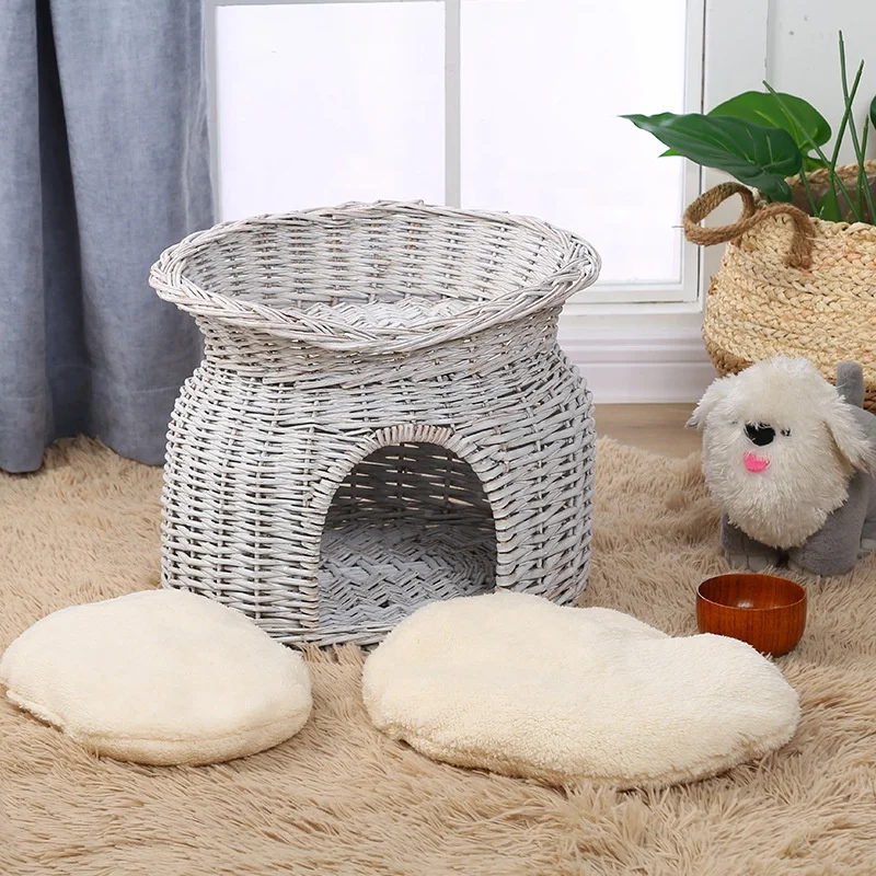 Wholesale Pet Sofa Bed High Quality Breathable Pet Willow Weaving Sofa Cat Dog Wicker Sofa Bed