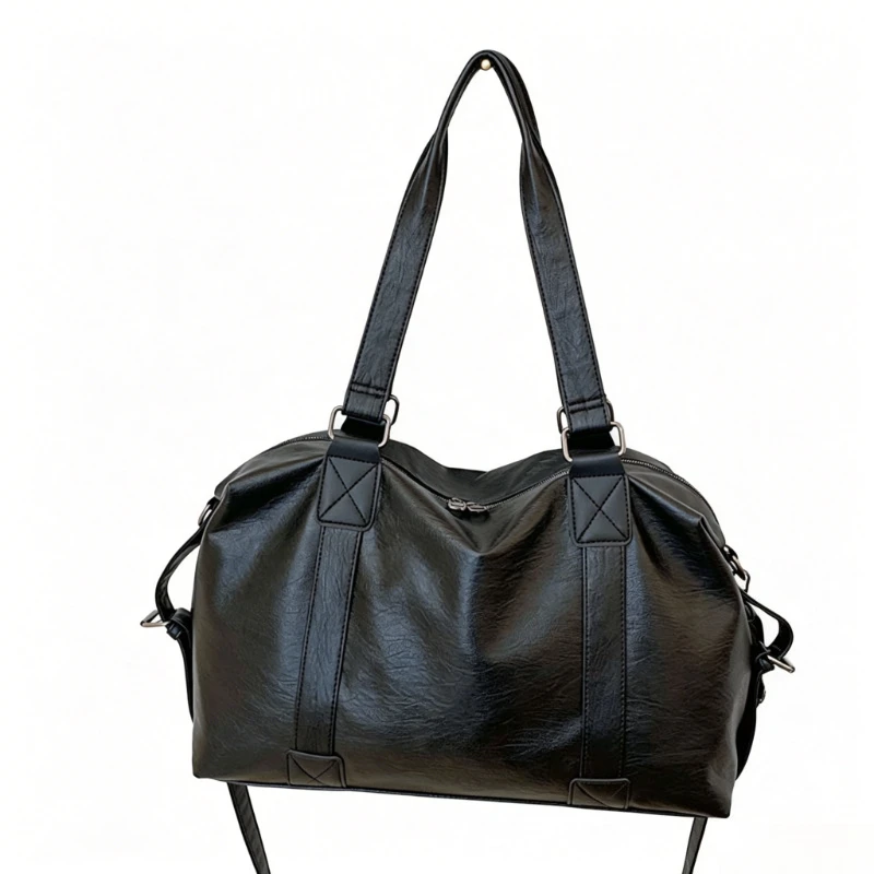 Black Tote Bag for Women, Korean Style Large Travel Handbag, Trendy Crossbody Shoulder Duffle for Trip