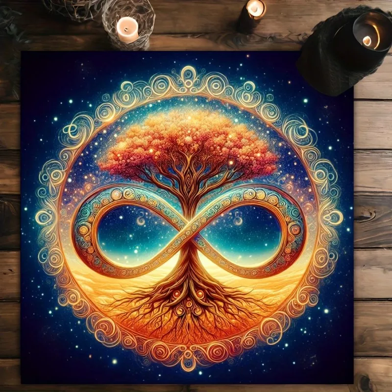 VIKAMA The Life Tree Tarot Tablecloth Moon Phase Plant Design Is Used For Altar Decoration And Divination, As Well As Home Decor