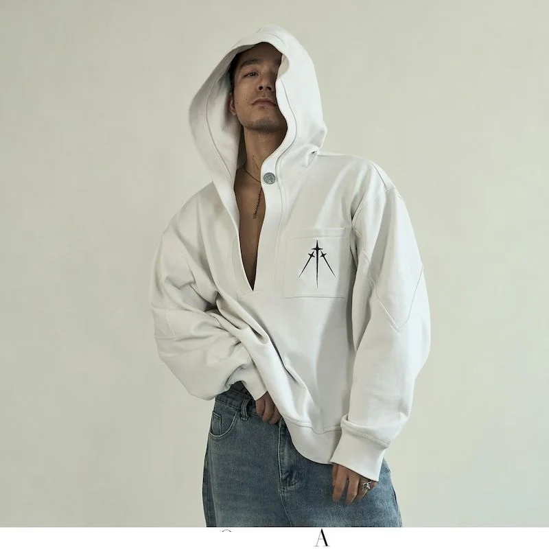 

Cotton Hoodies Men Women Deep V Neck Embroidery Letters Hoodie Fashion Design Washed White Silhouette Hooded Jacket Autumn Coats