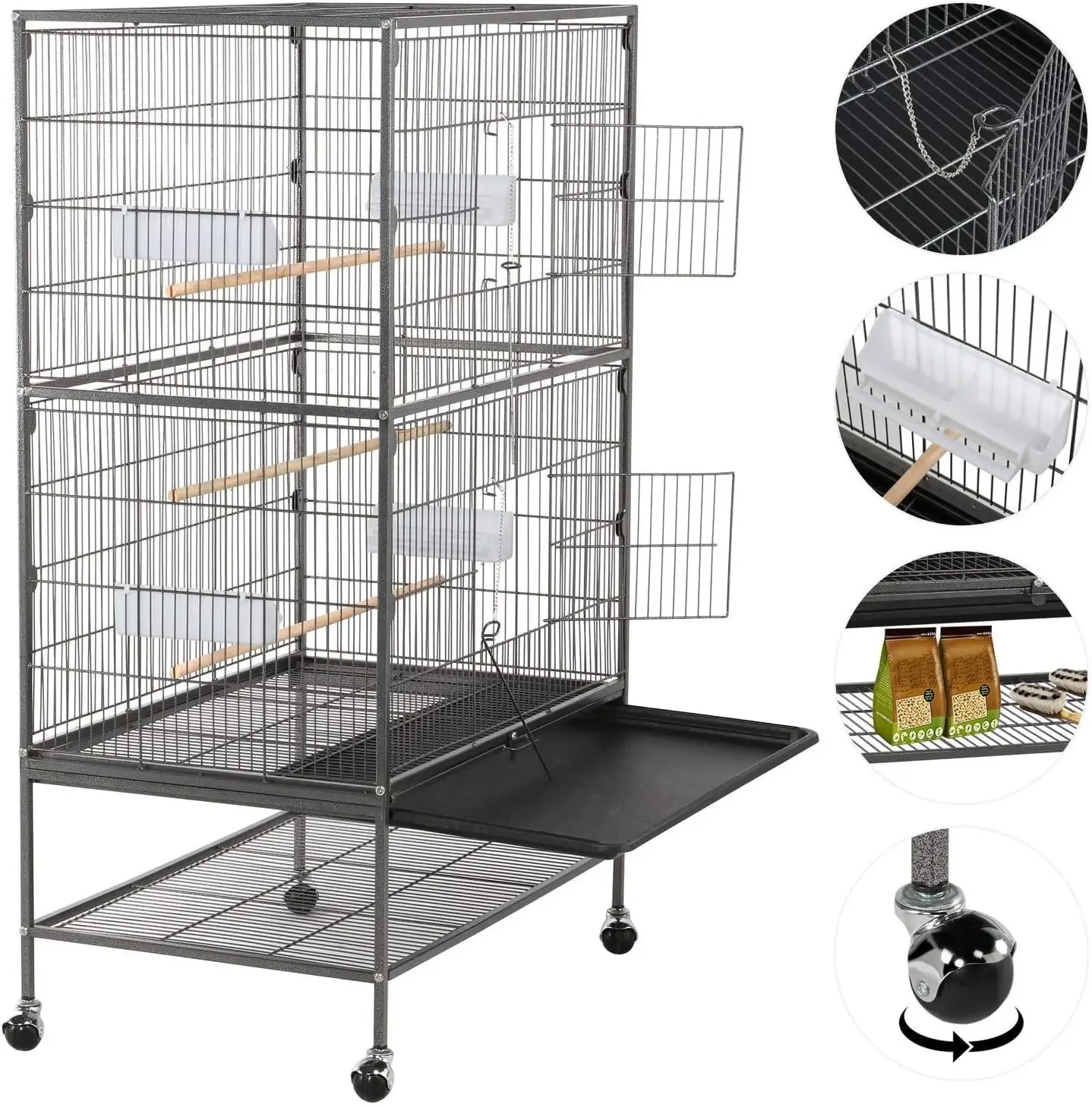 

Wrought Iron Large Flight Parrot Bird Cage with Rolling Stand for Multiple Parakeets Conure Cockatiel Cage