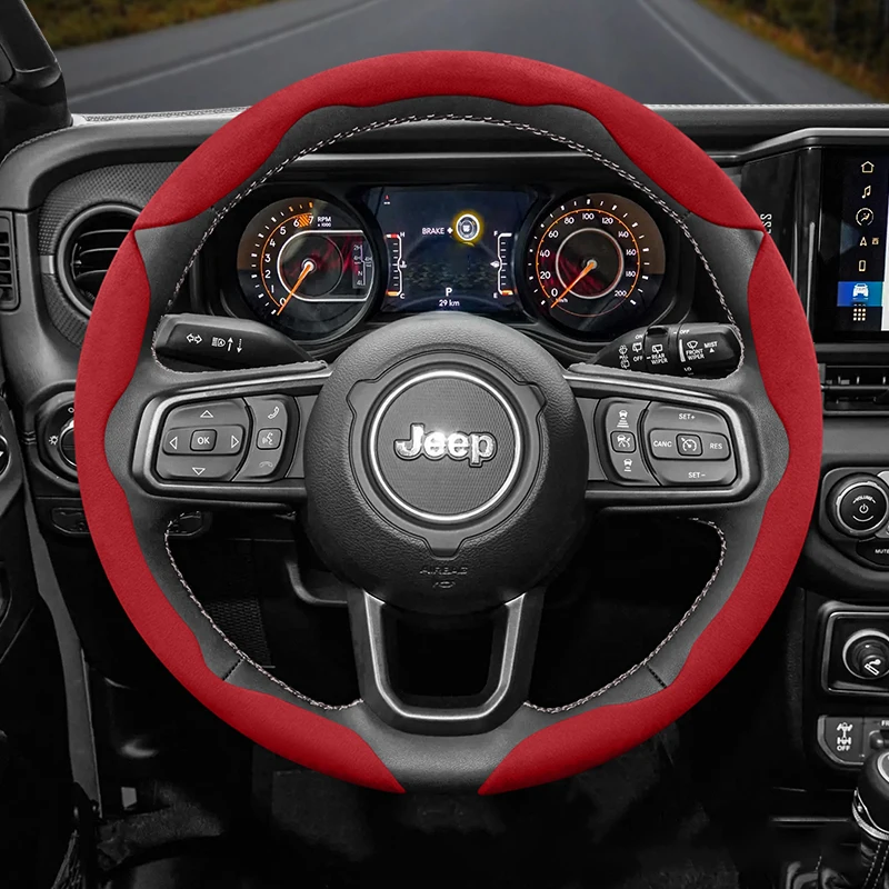 

For Jeep Suede Snap-on Steering Wheel Cover Fit Renegade Compass Wrangler Jk Jl Grand Cherokee Wk2 Accessories Wj Portachiavi