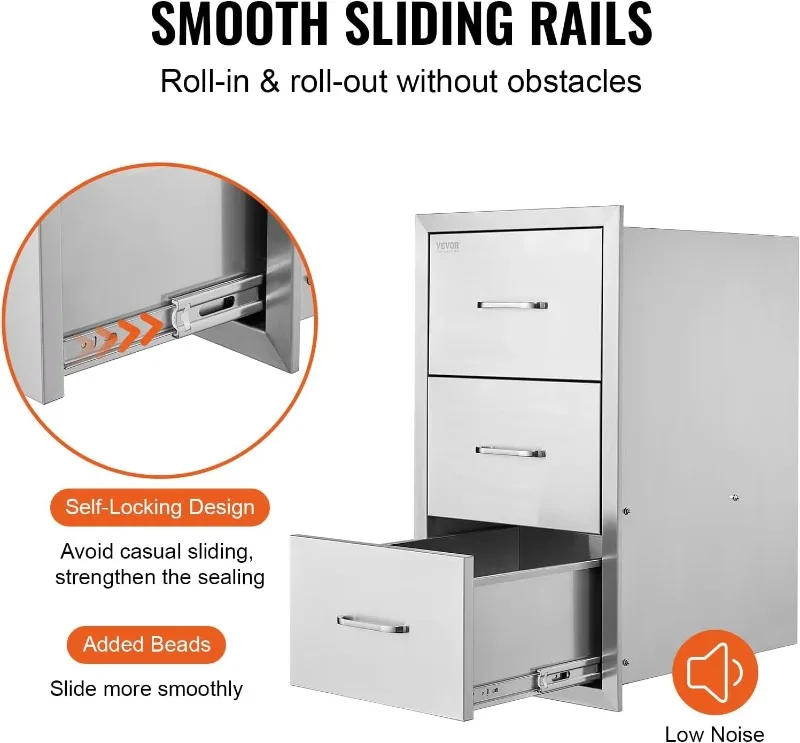 17 واط X 30H X 21D بوصة المطبخ في الهواء الطلق الفولاذ المقاوم للصدأ مزدوج الوصول درج الأنسجة حامل مزيج شواء جزيرة تجهيزات المطابخ في الهواء الطلق #3