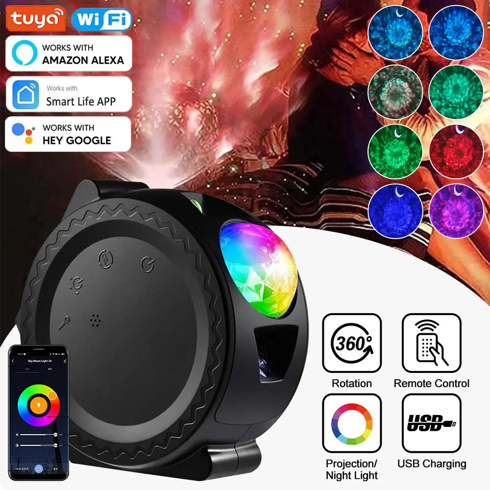 Tuya Wifi Smart Starry Sky Projector Galaxy Projector 3in1 Night Light Ocean Voice Music Control