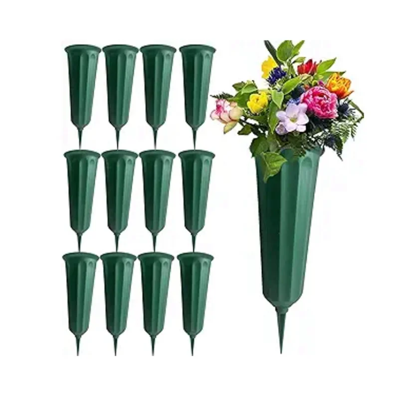 

F-F 12 Pcs Cemetery Vases With Spikes Memorial Floral Vases Grave Flower Holder Cone In Ground Vases With Stakes