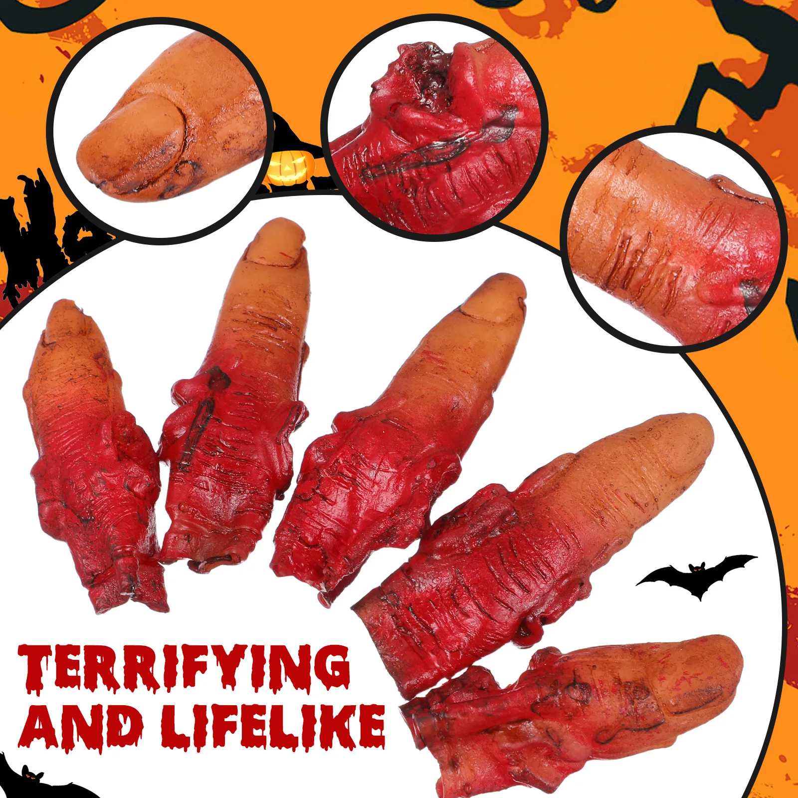 10 stuks nepvingers realistisch bloed bedekt afgehakte menselijke vinger rekwisieten voor Halloween horror decor spookhuis feest donkerrood