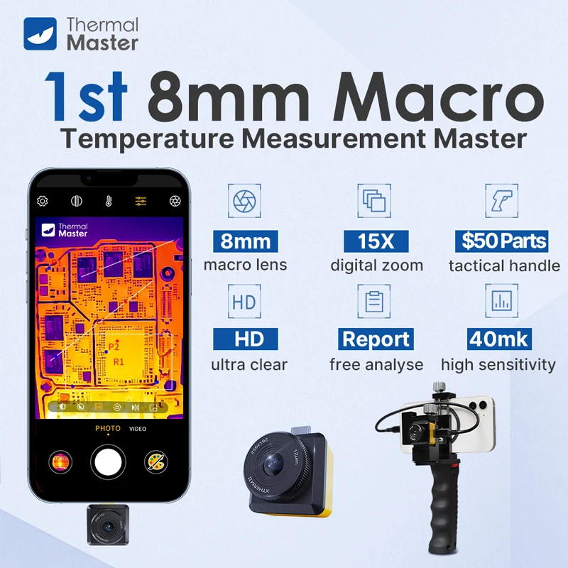 8mm Macro Lens Infrared Thermal Imaging Camera T2S Pro House HVAC PCB Inspection to iPhone Android Phone