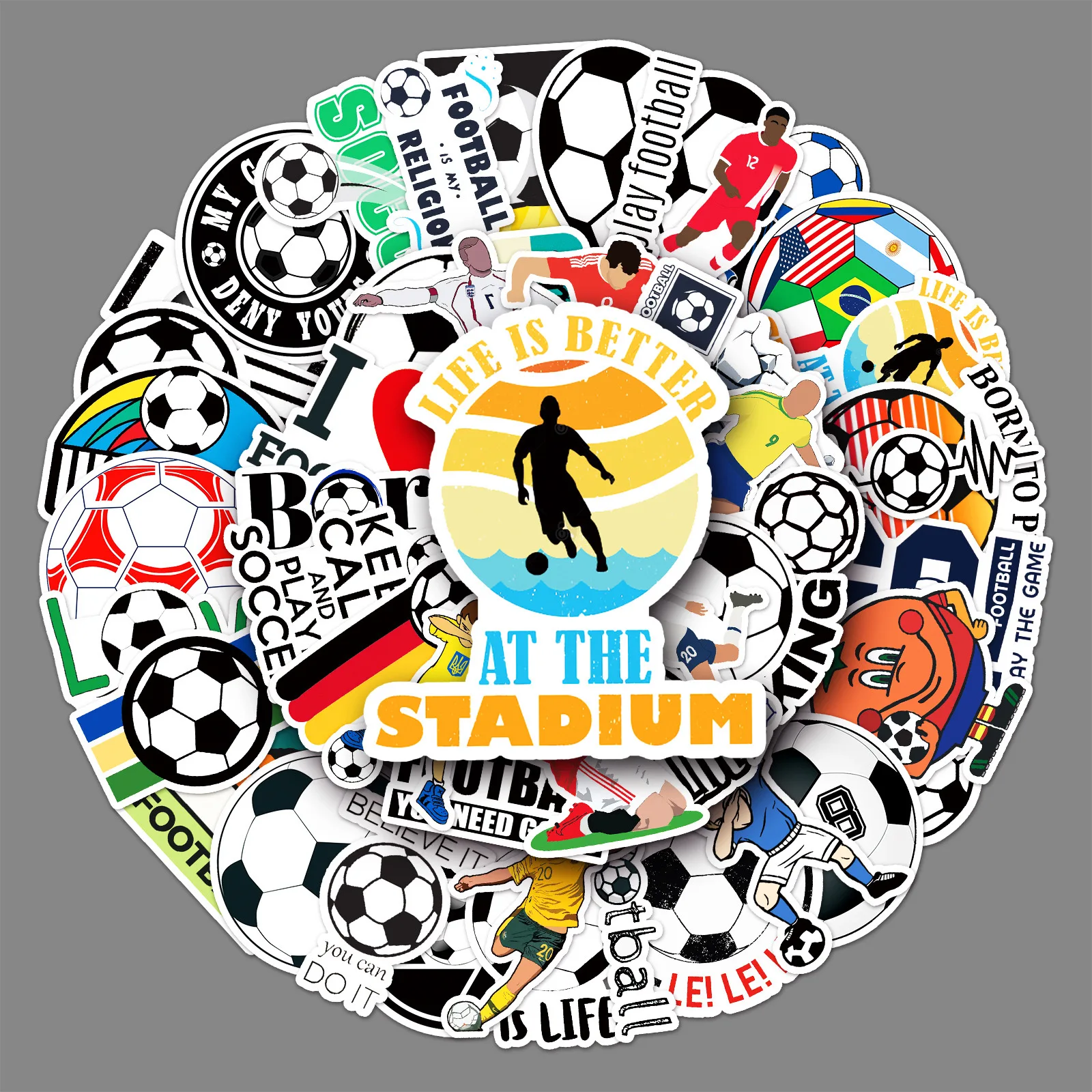 500Pcs Football Sports Decorative Stickers, Trendy Vinyl Stickers for Laptop Flask Phone Suitcase Bike Deco for Soccer Fan