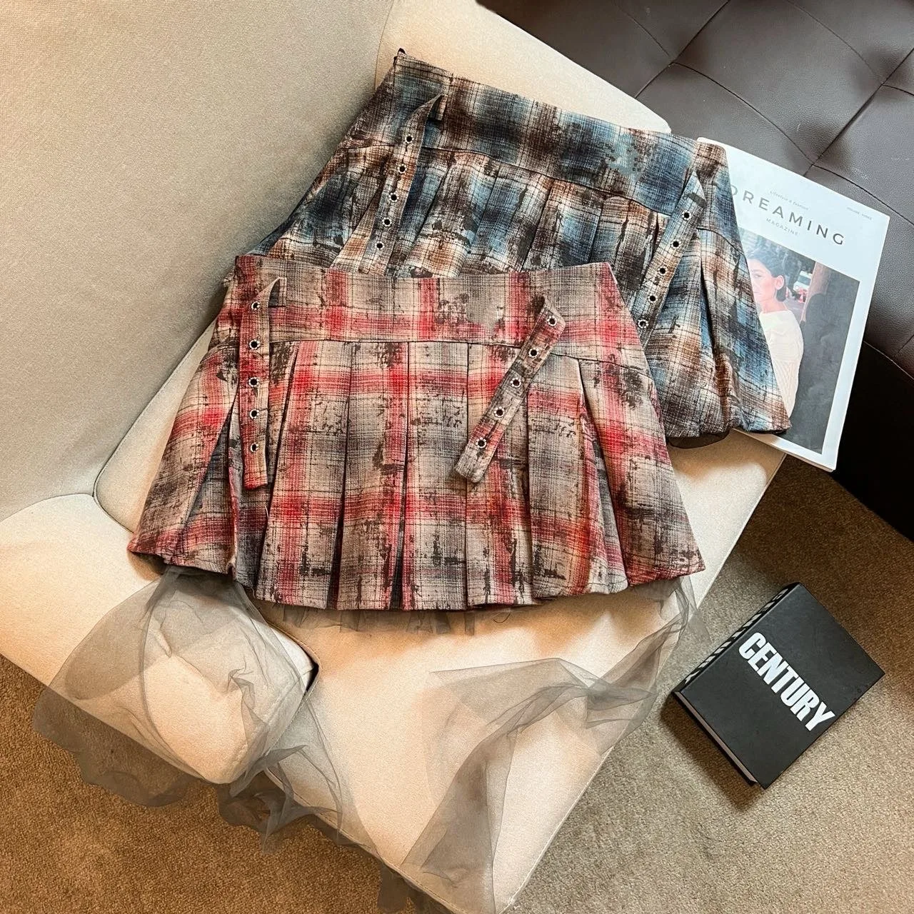 Feminino retro picante menina vintage xadrez renda borda borla saia plissada saia curta feminina verão a linha magro ajuste saia y2k