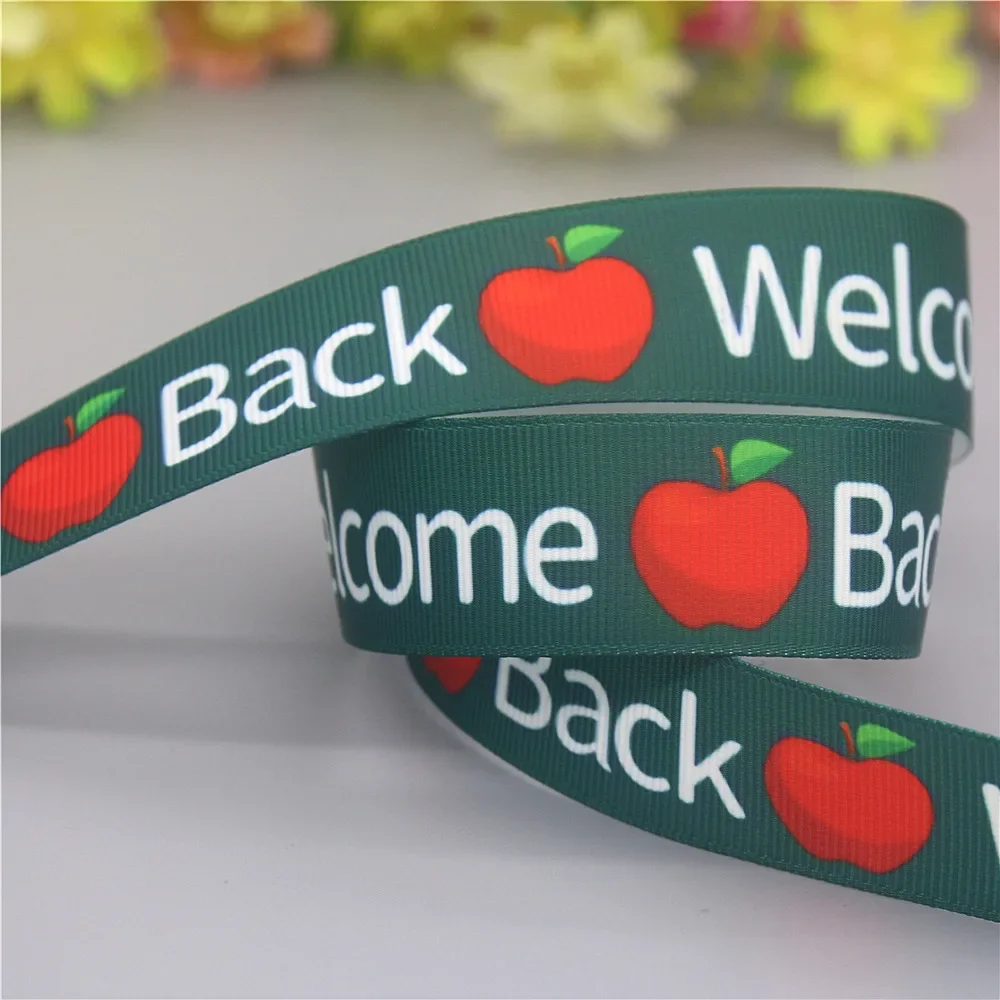 DUWES 50yards School ABC 123 Bus Printed Grosgrain Ribbon Accessories Material Headwear Decoration DIY Sewing Craft D2345