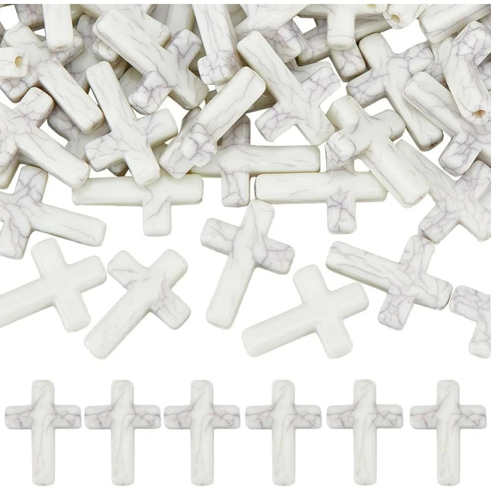 

1 Box 100Pcs White Cross Beads Large Cross Bead Small Crucifix Plastic Imitation Turquoise Beads for Jewelry Making Beading