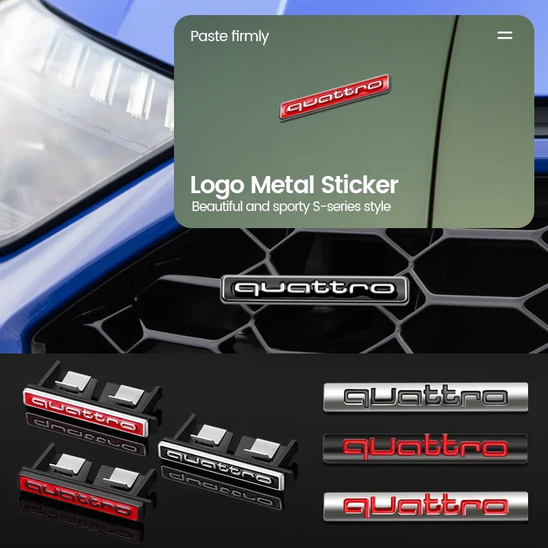 Metal Quattro Logo Car Styling Front Grill Badge Emblem Sticker Decals for Audi A4 B8 B6 B9 B7 A3 8P 8V 8L A6 C7 C6 C5 Q5 A5 Q7
