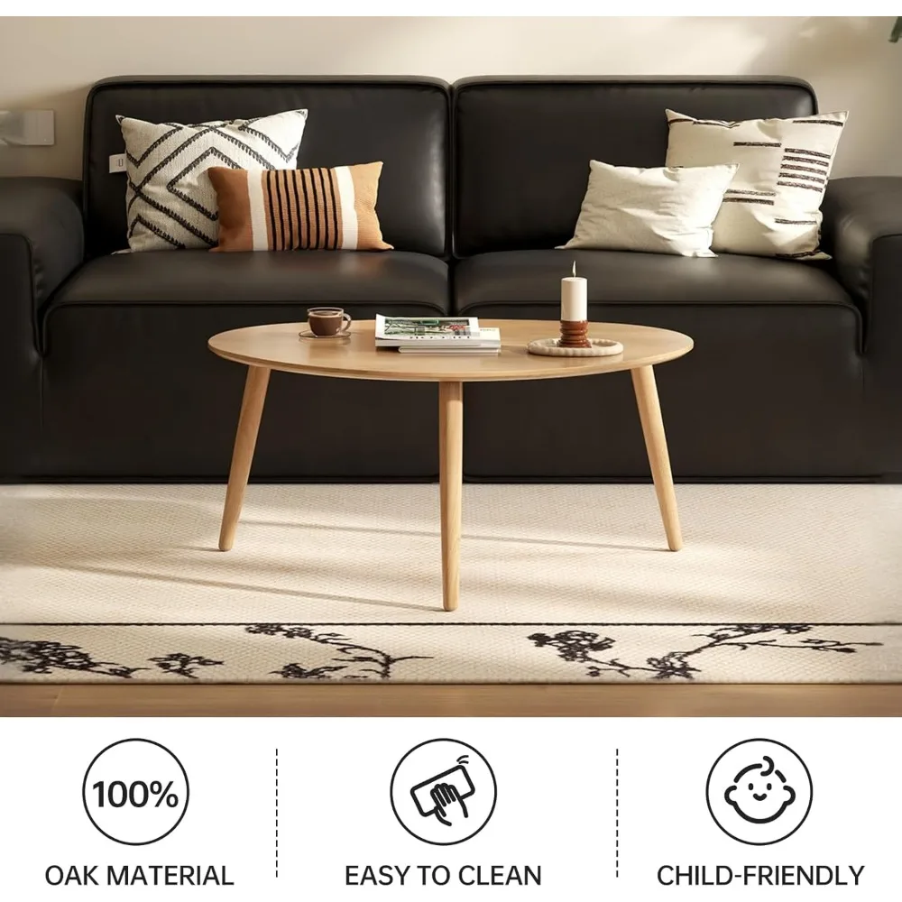 Small Oval Coffee Table, 100% Solid Wood Coffee Tables Mid Century Modern Table for Living Room Side Table End Tables for Home(O