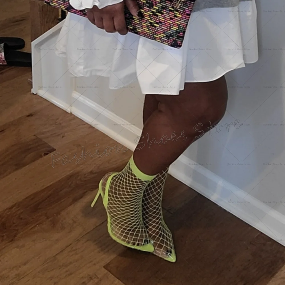 

Fluorescent Green Pointed Toe Mesh Pumps Stilettos High Heels High Heel Shoes for Women Sexy Heels 2025 New Zapatos Para Mujere