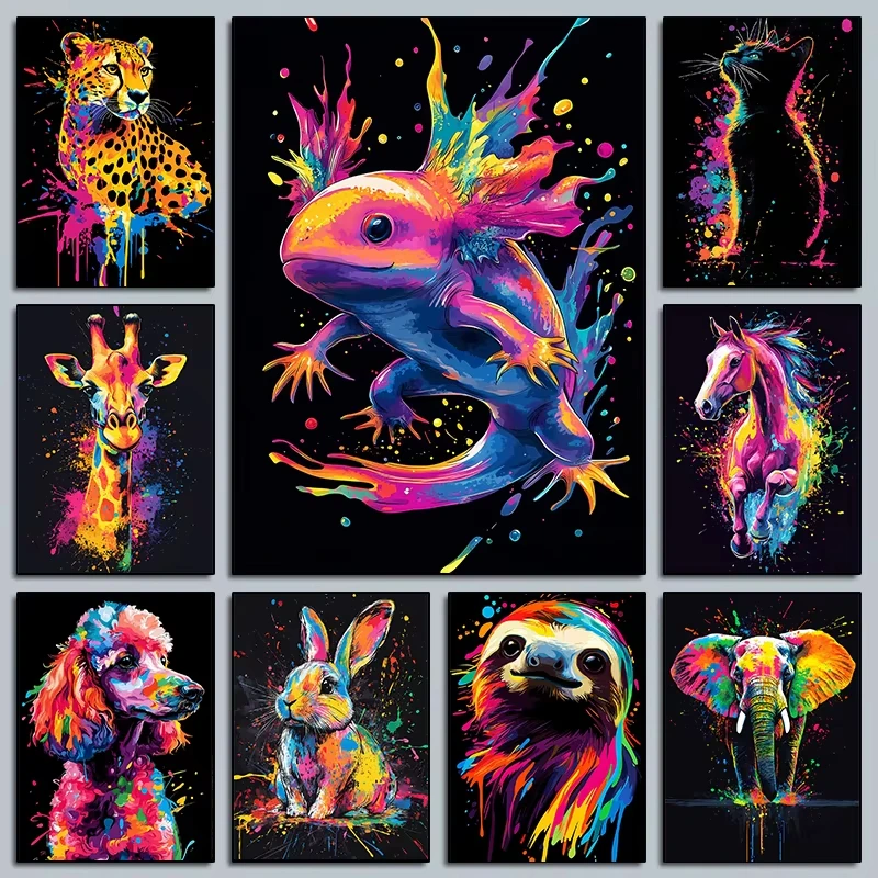Colorful Neon Animal Llama Black Cat Giraffe 5D Diamond Painting Cross Stitch Mosaic Kits Home Decoration Wall Stickers DIY Gift