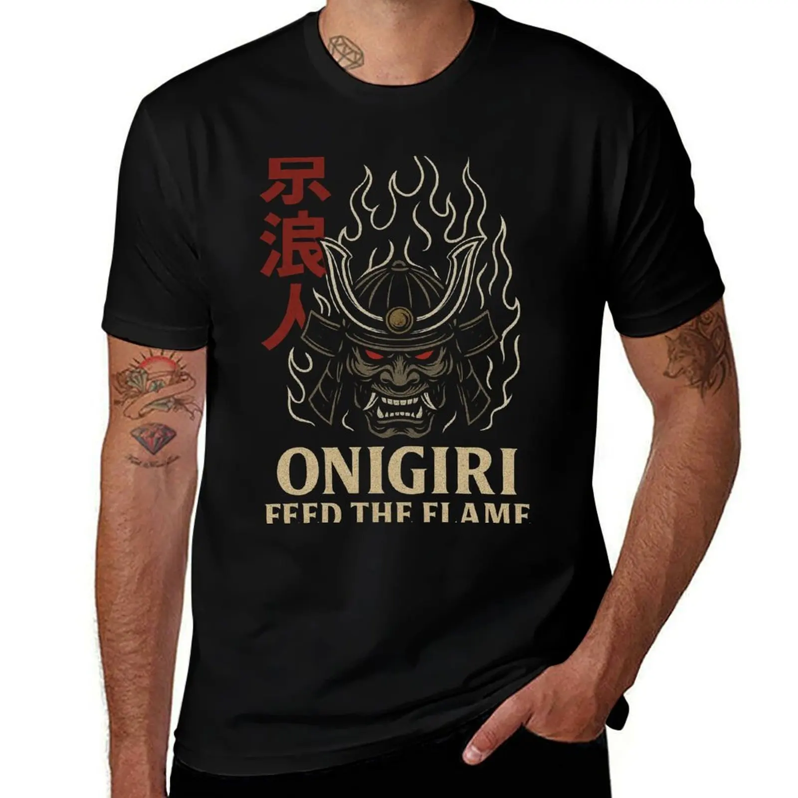 

Onigiri – Feed the Flame Oni Mask Shirt for Fire-Driven Warrior Energy T-Shirt Blouse clothes mens designer t shirt