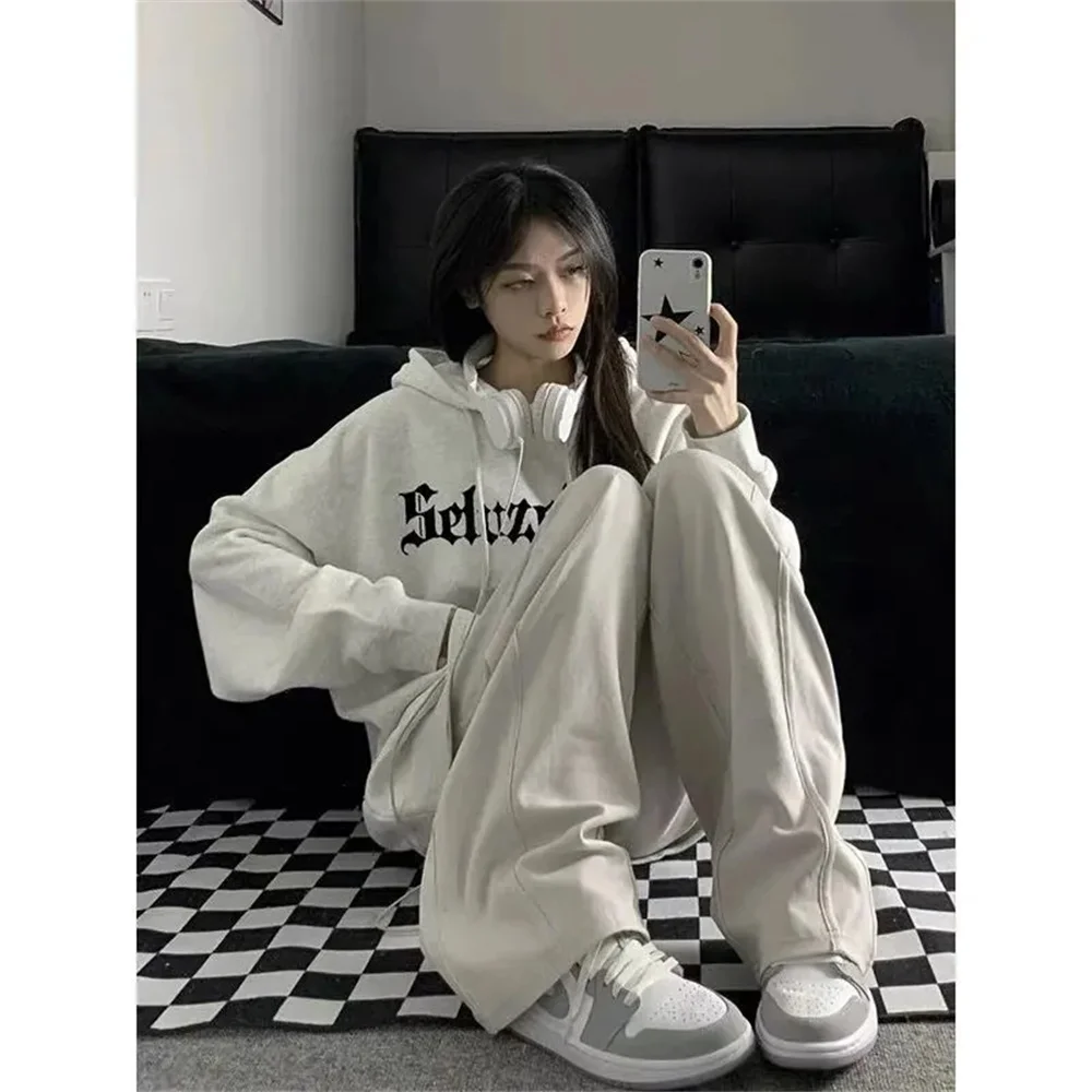 Harajuku Stars Print Loose Hoodies Women High Street Oversized Y2K Grunge Sweatshirt Emo Casual E-girls Autumn Winter Cute Tops