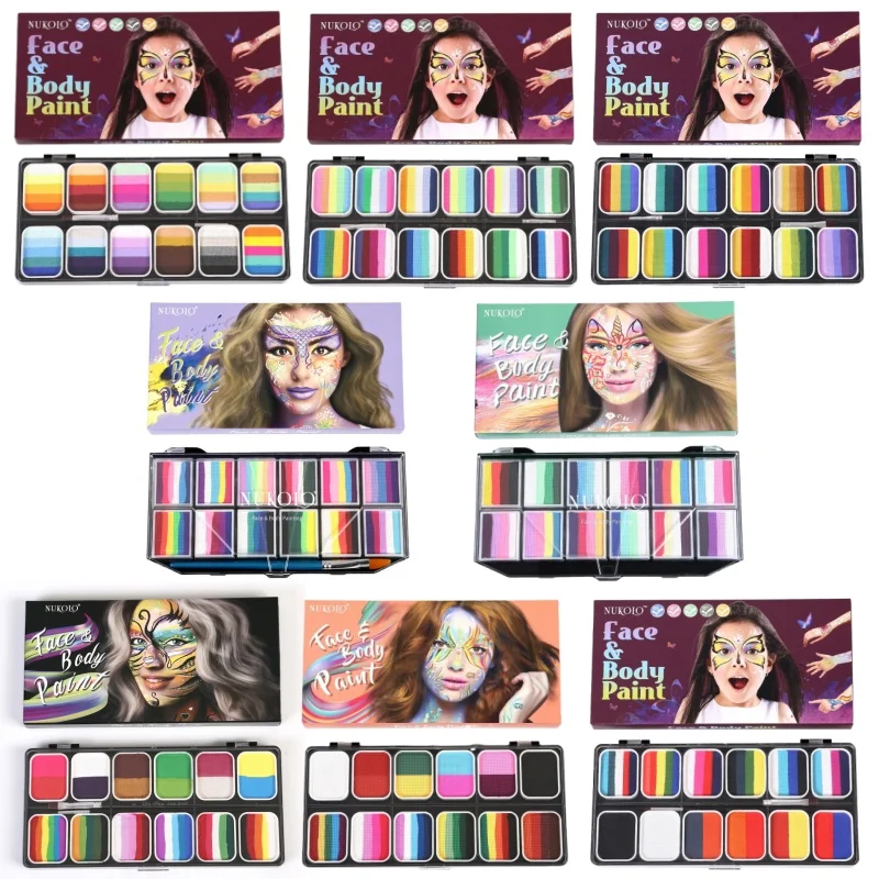 12 Color Rainbow Split Face Paint Palette Water based Paints for Kid Adult Professional Face Painting Kit Washable DIY Makeup