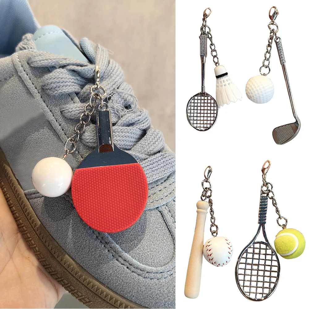 2Pcs Handmade Shoes Clip Badminton Pendants Charm Shoe Buckle Decoration Bag Pendant Sport Style Key Chain DIY Shoe Accessories