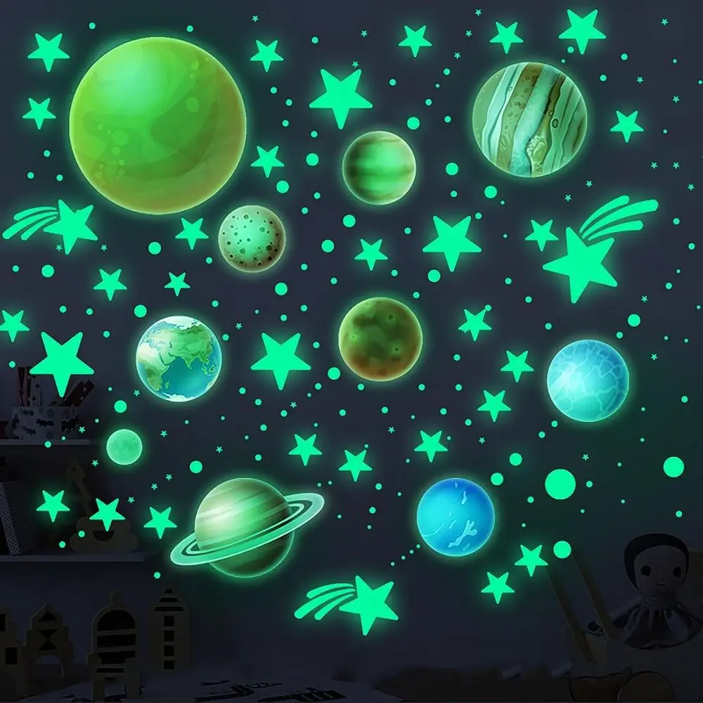 Glow in The Dark Stars Wall Stickers Glow in The Dark Stickers of Ceiling Stars Planets Kids Wall Decors