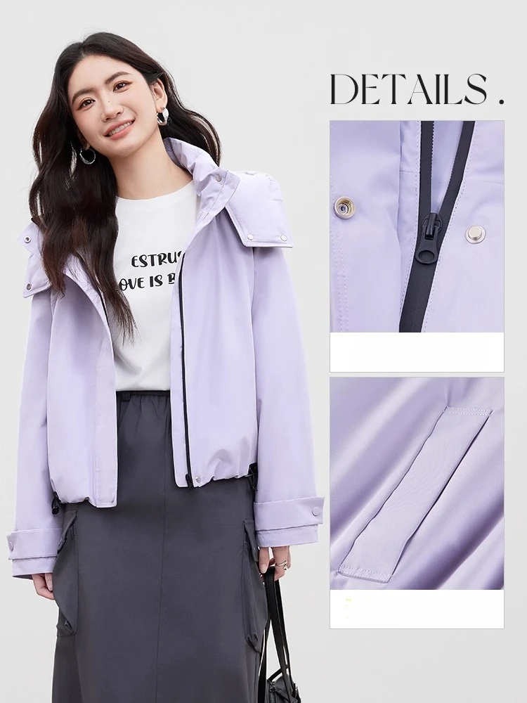 SENTUBILA 여성용 숏 화이트 덕다운 코트 2025 겨울 탈부착 가능한 후드 끈 디자인 따뜻하고 가벼운 숏 코트 W54YC1881