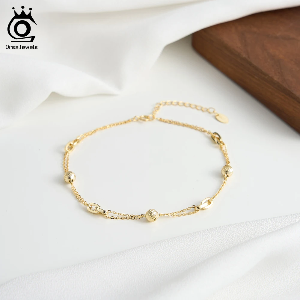 

ORSA JEWELS Elegant Layered 925 Sterling Silver Lock Anklet for Women Adjustable Summer Fashion Foot Chains Jewelry SA106