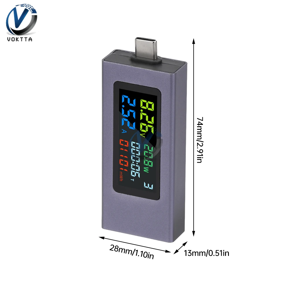 USB Type-C Tester Digital Voltmeter Amperimetro Voltage Current Meter Power Bank Charger Capacity Test Indicator DC 4.5-50V 0-8A