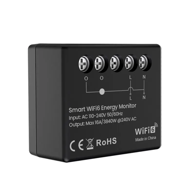 ABGI-Tuya Wifi 6 Power Meter On/Off Switch 16A Smart Power Monitoring Real-Time Power Consumption Over-Battery Warning