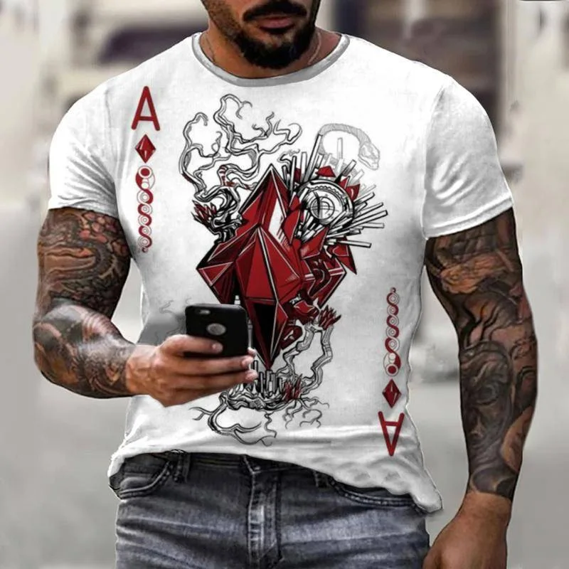 

Men's clothing casual graphic T-shirt 3D digital printing spade A pattern short sleeved loose round neck breathable top for men