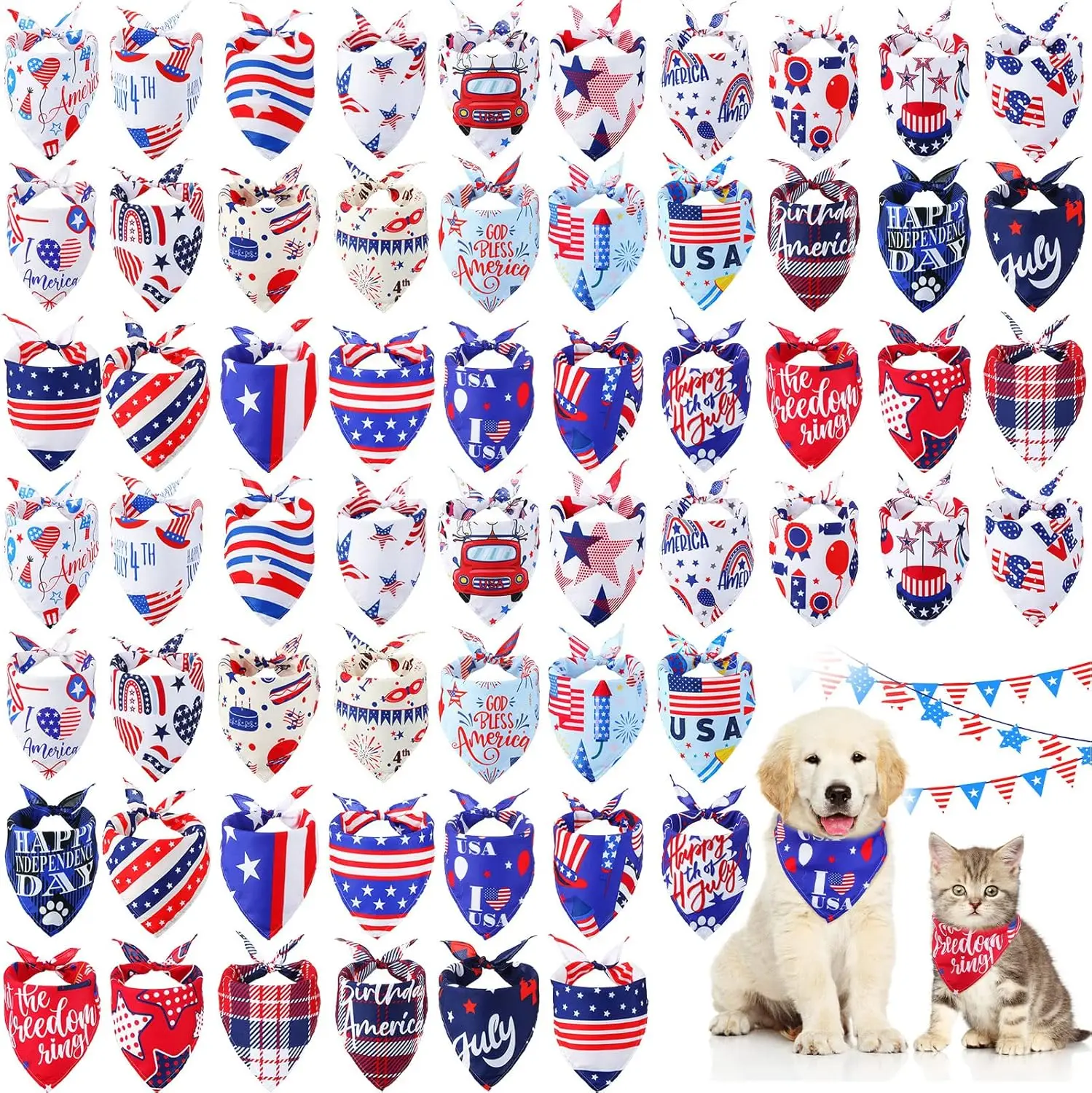 

30 Pcs 4th of July Day Dog Bandanas Dog Bibs Pet Costume Adjustable Dog Cat Holiday Triangle Scarf Kerchief for Small Medium Pet